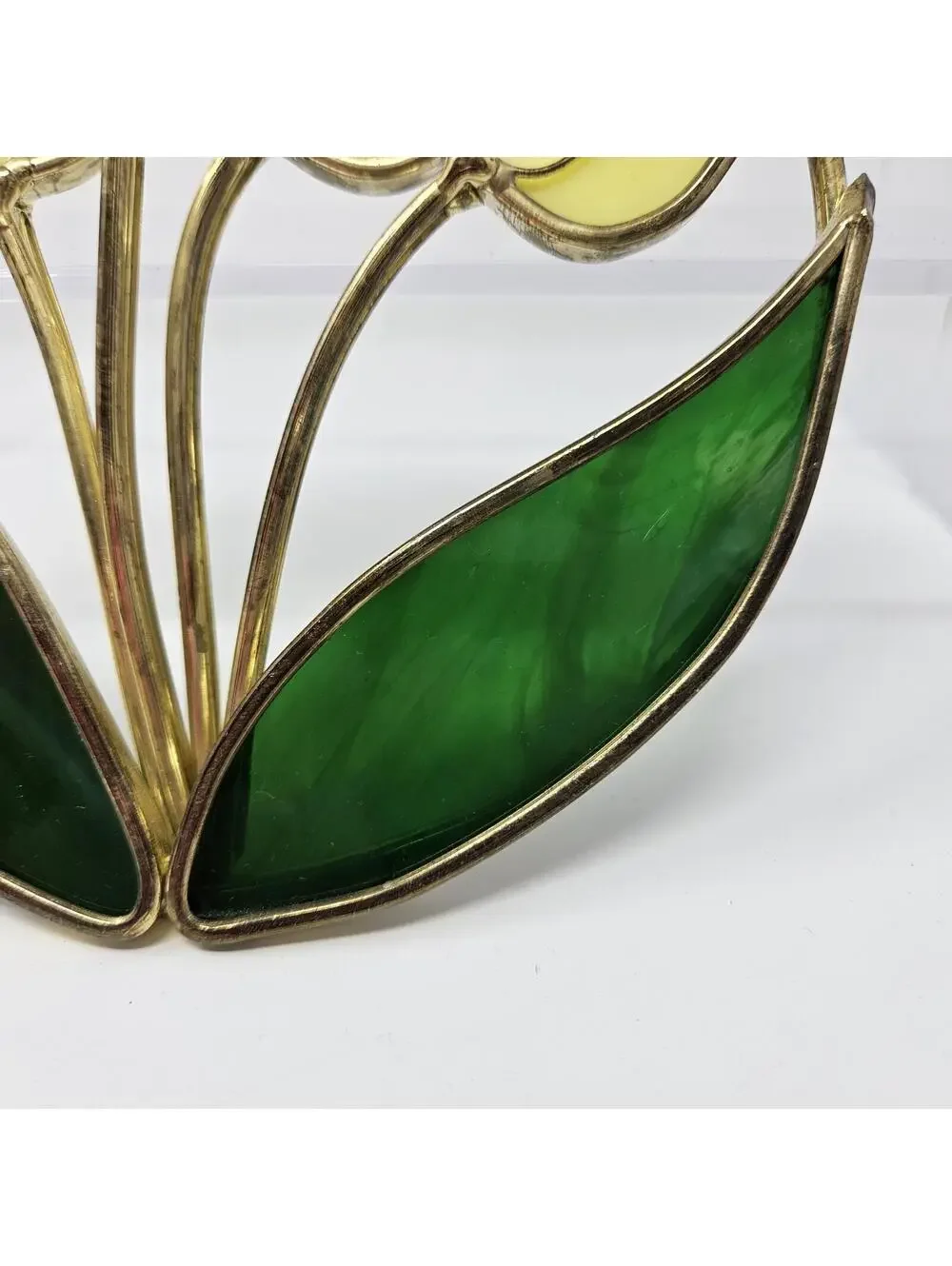 Vintage Yellow Tulip Suncatcher Faux Stained Glass Window Hanging Art